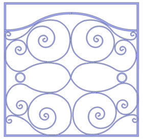 decorative icon, white boackground with purple scrolling lines that indicates a link to a fireplace screen product gallery