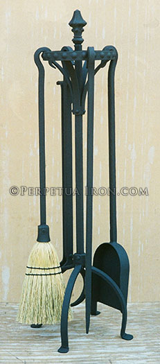 Custom designed fire tools to relate to existing andirons.