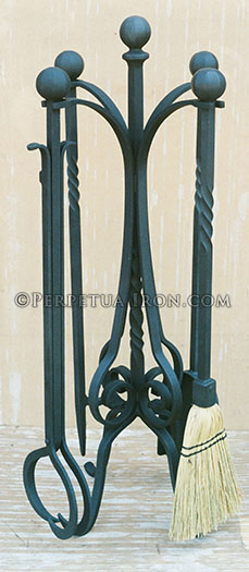 Custom designed heavy duty fire tools to relate to existing andirons.