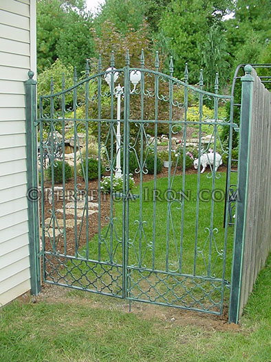 single ornamental iron gate for a courtyard, spear point finials