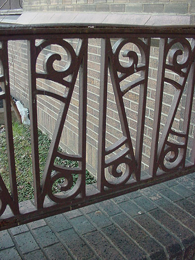 Detail of old police station iron railing 5.1 art deco style.