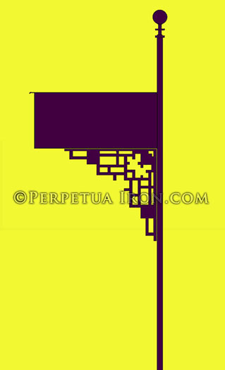 Yellow backed sillouette illustration of a geometrically designed mailbox.