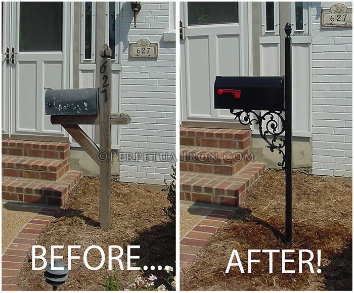 Before and after images of mailbox replacment.