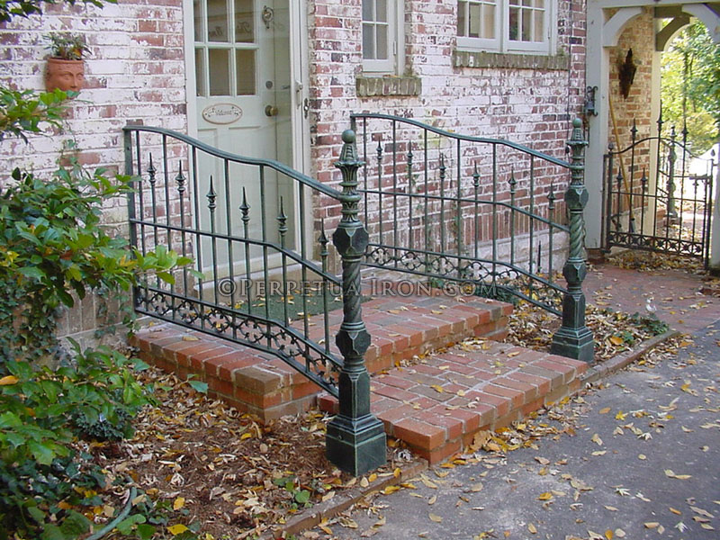 Exterior railing, wrought iron, antique components, contemporary form.