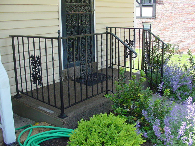 wrought iron porch rail with cast iron oak design, satin black